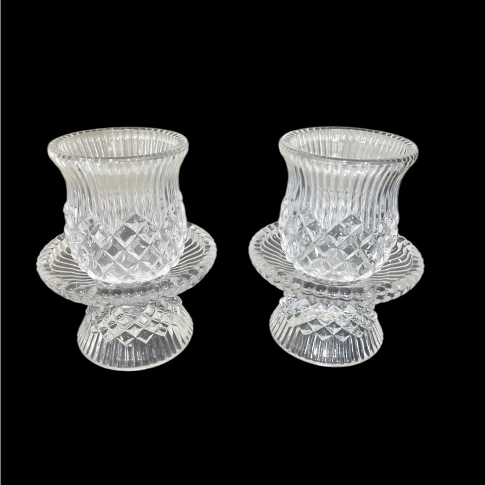 PartyLite Williamsburg P7654 Votive candle Holder Pair Lead Crystal.